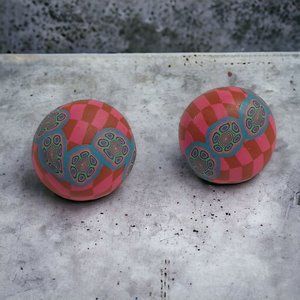 Vintage Polymer Clay Hand Made 70s Style Earrings Womens Jewelry Costume